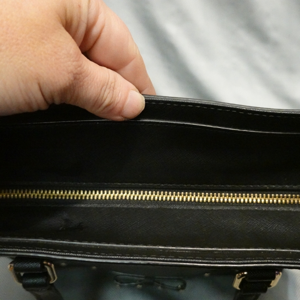 KATE SPADE Laurel Way Black Leather Satchel with Diamond Studded Bow Detail - Picture 6 of 13